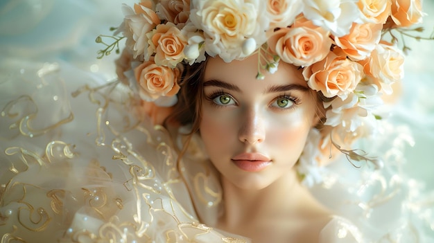 Portrait of a young woman with a floral wreath