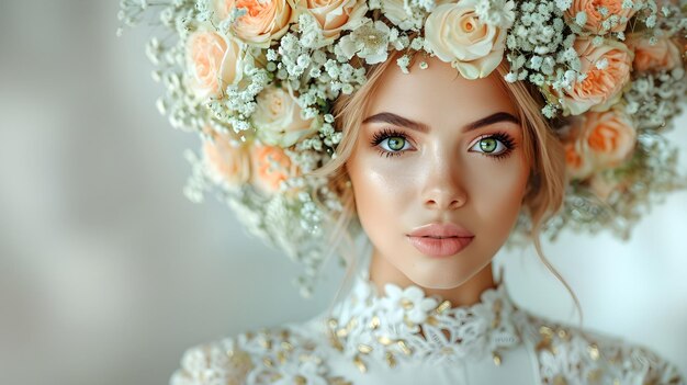 Portrait of a young woman with a floral wreath