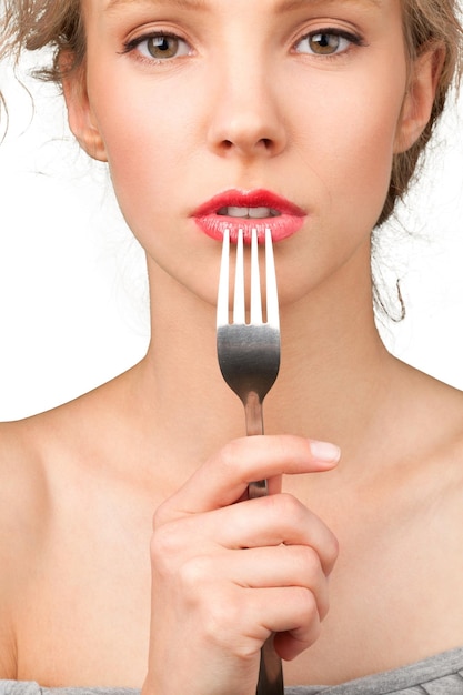 Portrait of a Young Woman with a Fork on her Lips