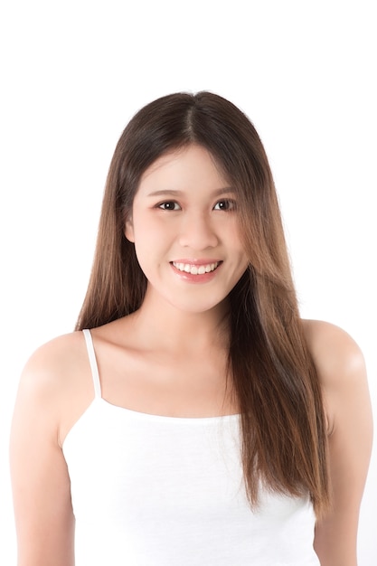 Portrait of a young woman with long hair