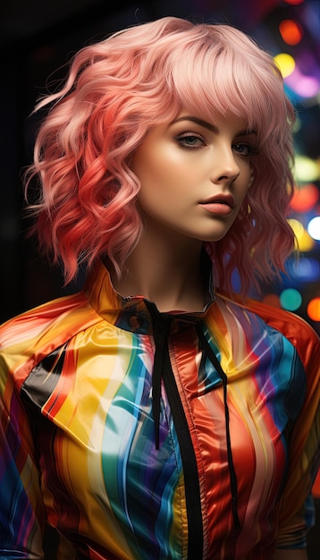 Портрет молодой женщины с разноцветными волосами AI