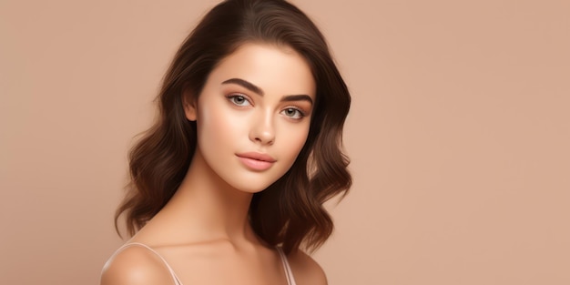 Portrait of a young woman with natural makeup and natural styling