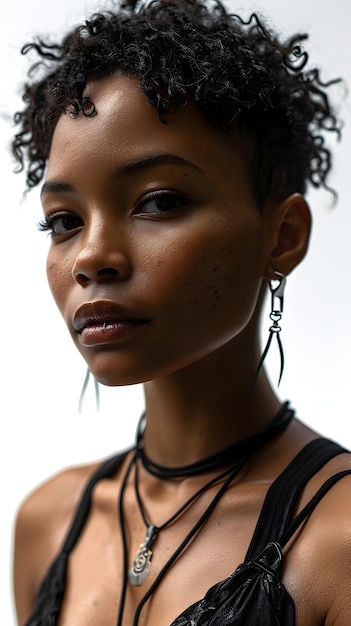 Portrait of Young Woman with Short Hair Wearing Black Tank Top