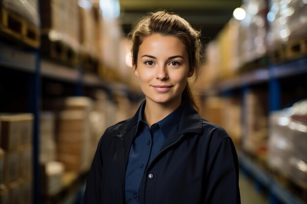 Portrait of a Youthful Female Staff Member in a Warehouse