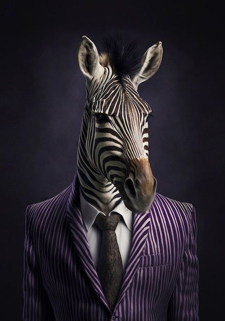 Photo portrait of a zebra dressed in a formal business suit, zebra business