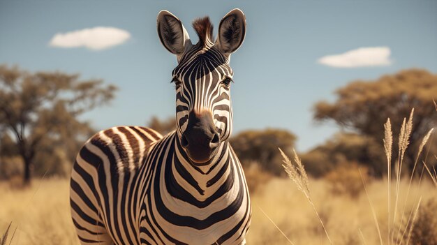 Photo portrait of a zebra in the savanna