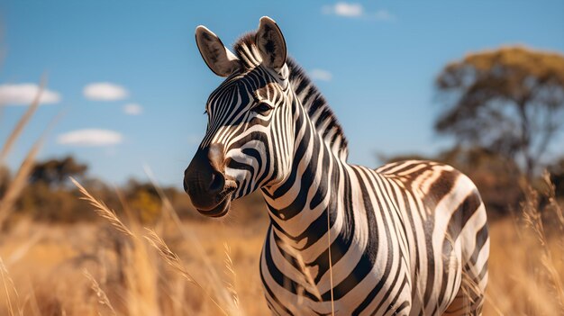 Photo portrait of a zebra in the savanna