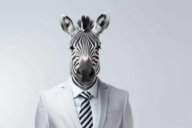 Photo portrait of a zebra in a suit on a purple background