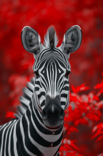 Portrait of a Zebra with a Vibrant Red Background