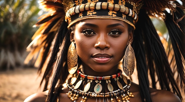 세로 줄루어 부족 여성 아프리카 민족 아름다운 여성 배경 배너 복사 공간 텍스트