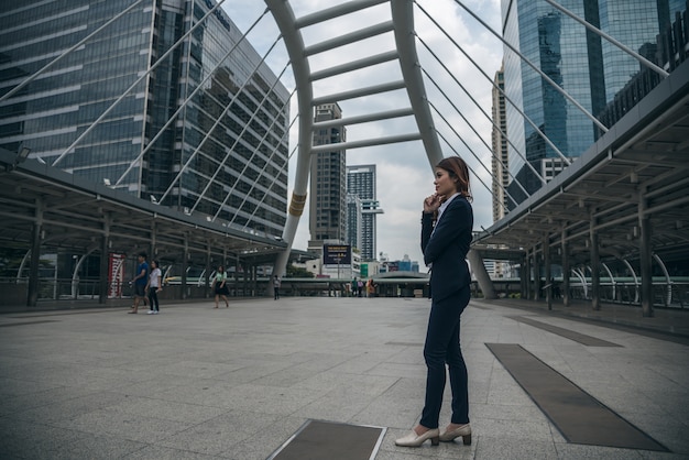 Portraits of beautiful asian woman stressed from work.