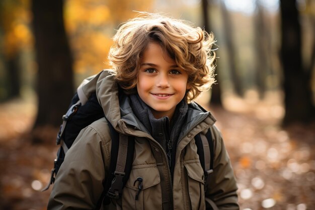 Portraits of children Hiking in the park or forest