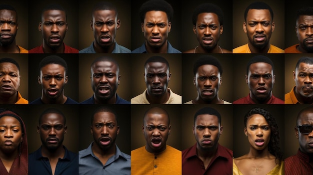 Portraits collage of African American people with different emotions and facial expressions