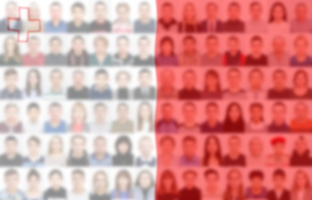 Photo portraits of many people in front of the malta flag the concept of the population and demographic state of the country