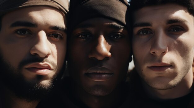 Photo portraits of men from various ethnicities promoting multiculturalism to combat violence and racism