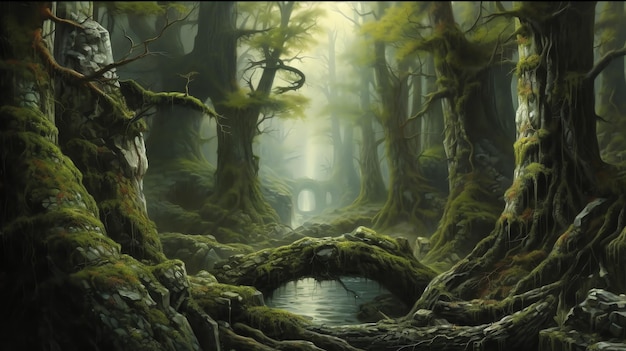 The portrayal of an ancient forest background wallpaper