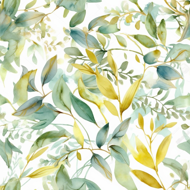 An portrayed out watercolor energetic border highlighting green and gold takes off and branches idealize for wedding stationary Seamless pattern AI Generated