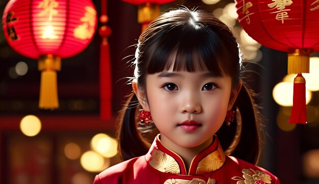 Foto portret aziatisch mooi meisje een cheongsam chinese nieuwjaarsavond in traditioneel pak en angpao