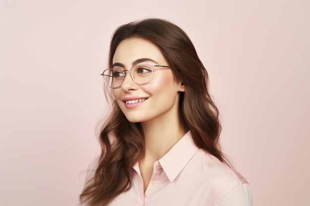 Portret heureux personne fminin lunettes femme adulte jeune beauté studio fille gens joli beau bl