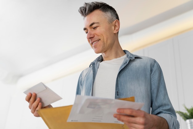 Foto portret man lezen van mail