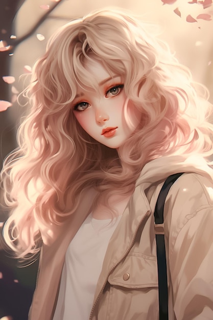 Portret mooie jonge vrouw poseren voor foto Dreamy en Doll like Anime Style Ai Generated