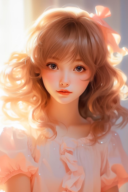 Portret mooie jonge vrouw poseren voor foto Dreamy en Doll like Anime Style Ai Generated