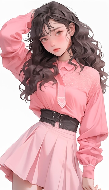 Portret mooie jonge vrouw poseren voor foto Dreamy en Doll like Anime Style Ai Generated