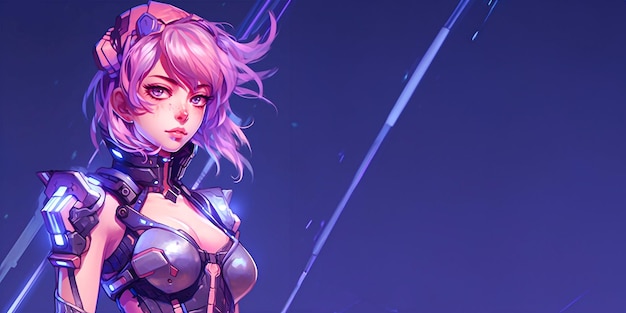 Portret personage concept art anime key visual van een cyberpunk futuristische cyborg meisje