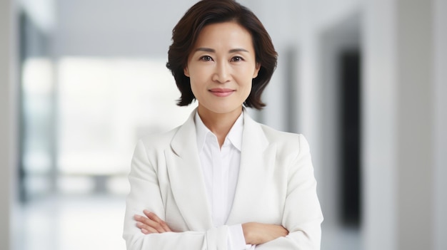 Portret Thaise volwassen zakenvrouw staande ontspanning op kantoor