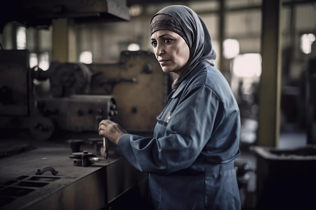 Portret van arabische moslimvrouw fabrieksarbeider ai gegenereerd