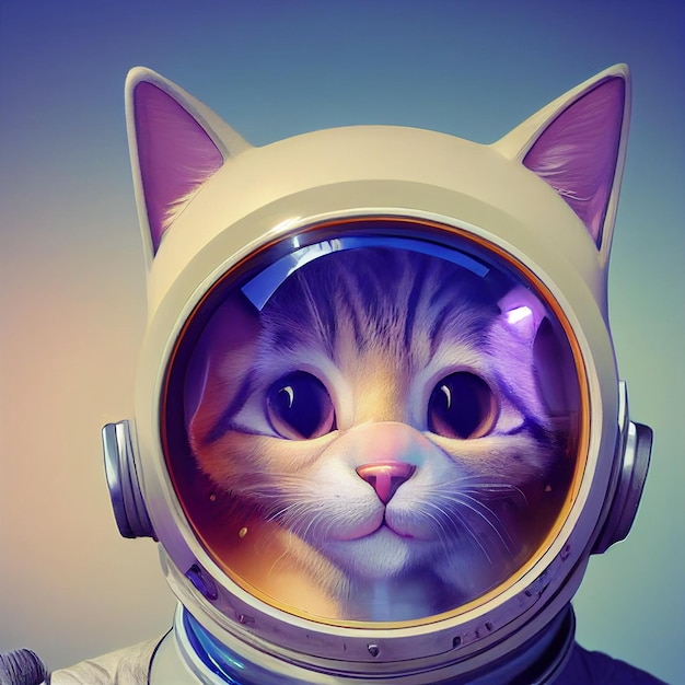 Portret van astronaut kat in ruimte surrealistische illustratie