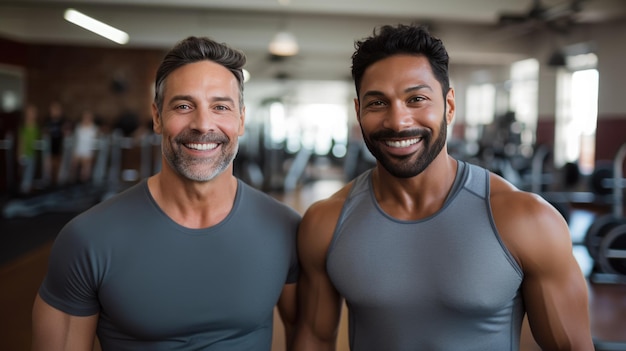 Portret van atletisch gebouwde mannen in een sportschool