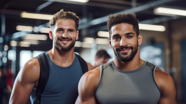 Portret van atletisch gebouwde mannen in een sportschool