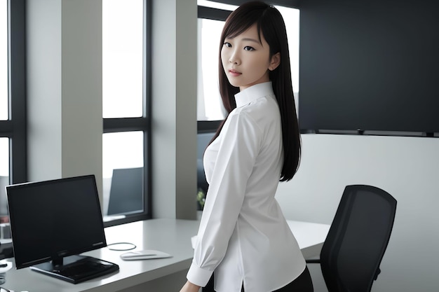 Portret van Aziatische vrouw op kantoor generatieve kunst door AI