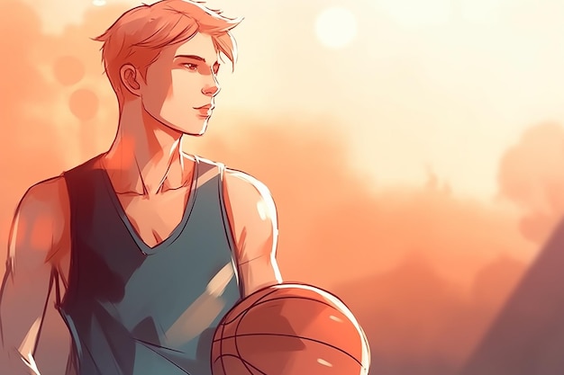 Portret van basketballer op achtergrond van basketbalveld