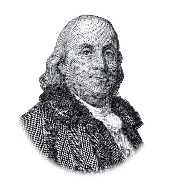 Foto portret van benjamin franklin geïsoleerd op witte achtergrond