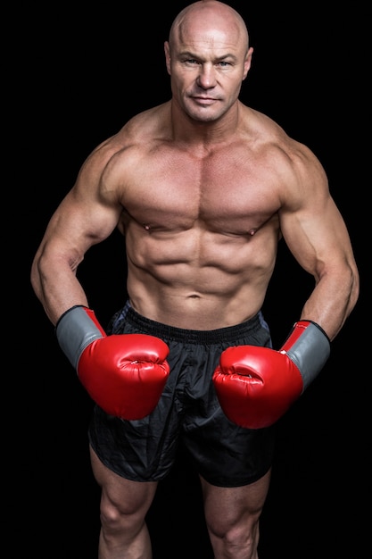 Portret van bokser buigspieren
