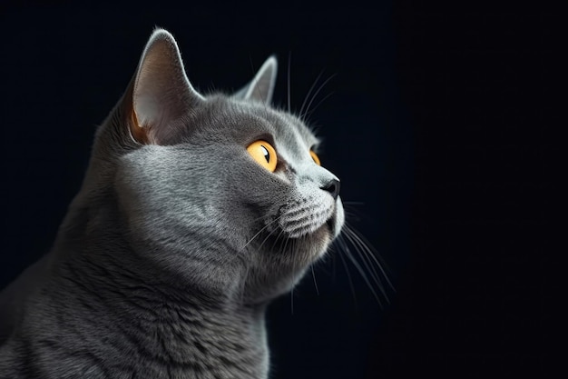 Portret Van Britse Korthaar Kat In Profiel Op Zwarte Mat Achtergrond Generatieve AI