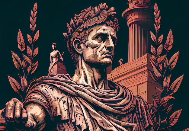 Portret van Caesar op de achtergrond van Rome