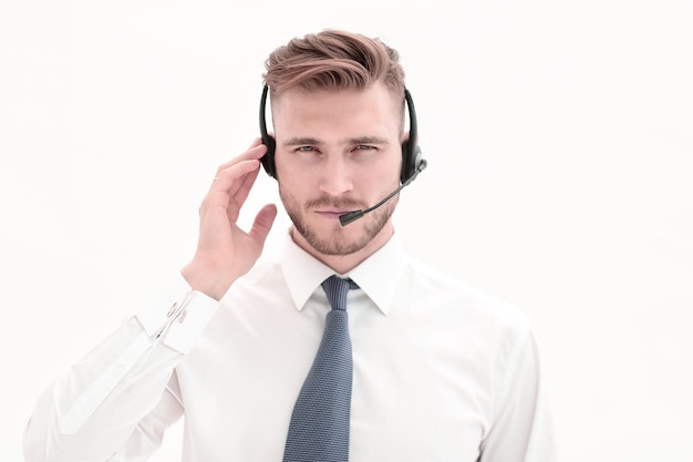 Portret van callcentermedewerker met headset