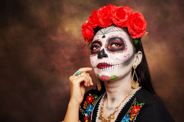 Portret van Catrina typisch Mexicaans personage dat representatief is voor de dag van de doden