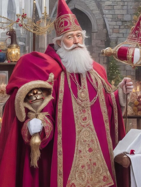 Foto portret van de nederlandse kerstman genaamd 'sinterklaas' tijdens zijn aankomst in de stad