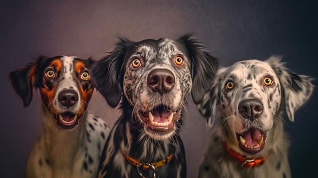 Foto portret van drie verraste honden generatieve ai