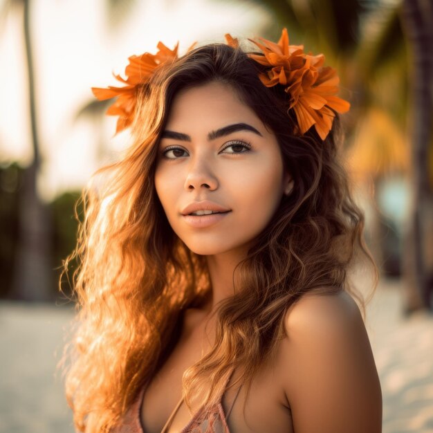Portret van een aantrekkelijke jonge vrouw op tropisch strand
