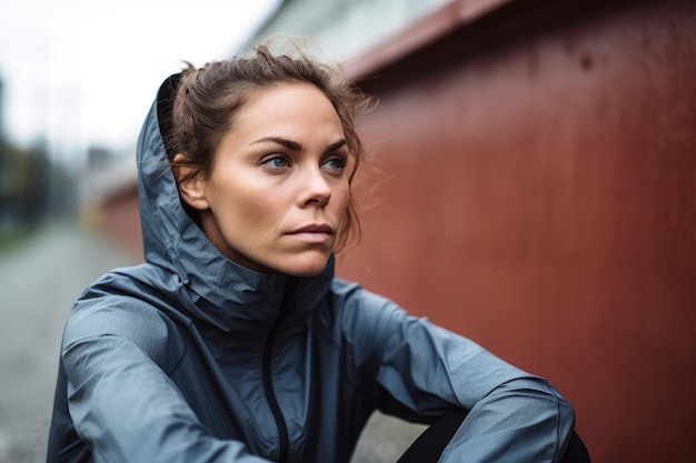 Portret van een aantrekkelijke vrouw die een pauze neemt terwijl ze aan het hardlopen is