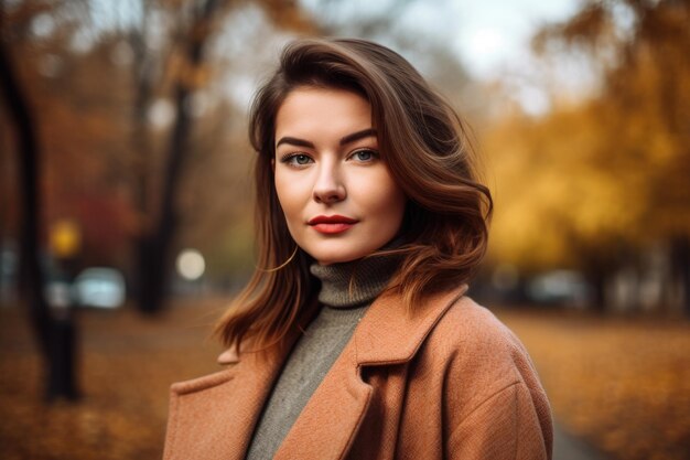 Portret van een aantrekkelijke vrouw die geniet van een dag in het park gemaakt met generatieve AI