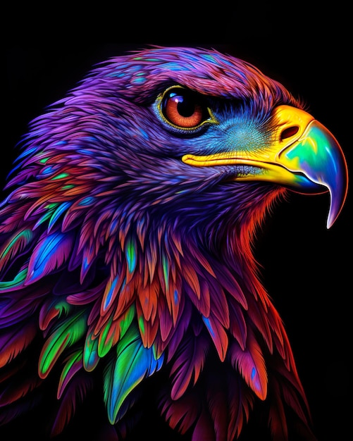Portret van een adelaar op zwarte achtergrond Kleur portret adelaar Poupalar Amerikaanse vogel