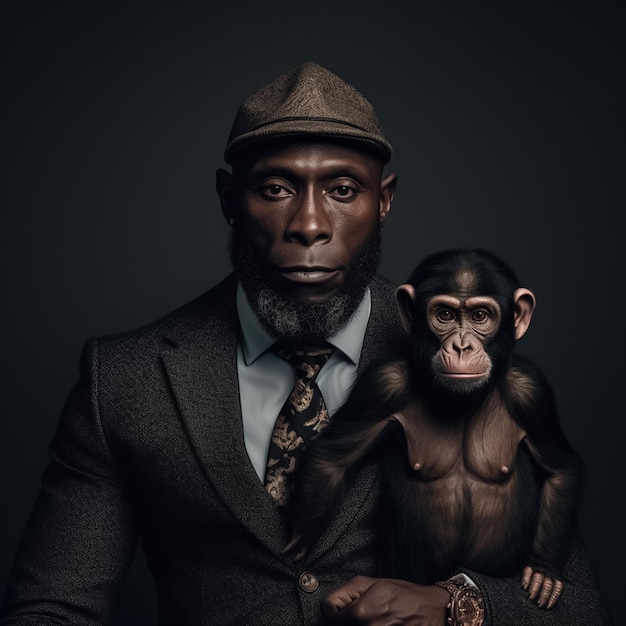 portret van een Afrikaanse ondernemer met chimpanseekenmerken in een 03-delig pak