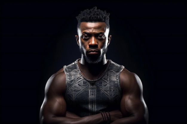 Portret van een Afro-Amerikaanse bodybuilder op zwarte achtergrond