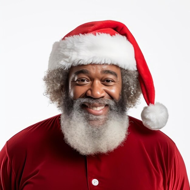 portret van een Afro-Amerikaanse Kerstman op witte achtergrond